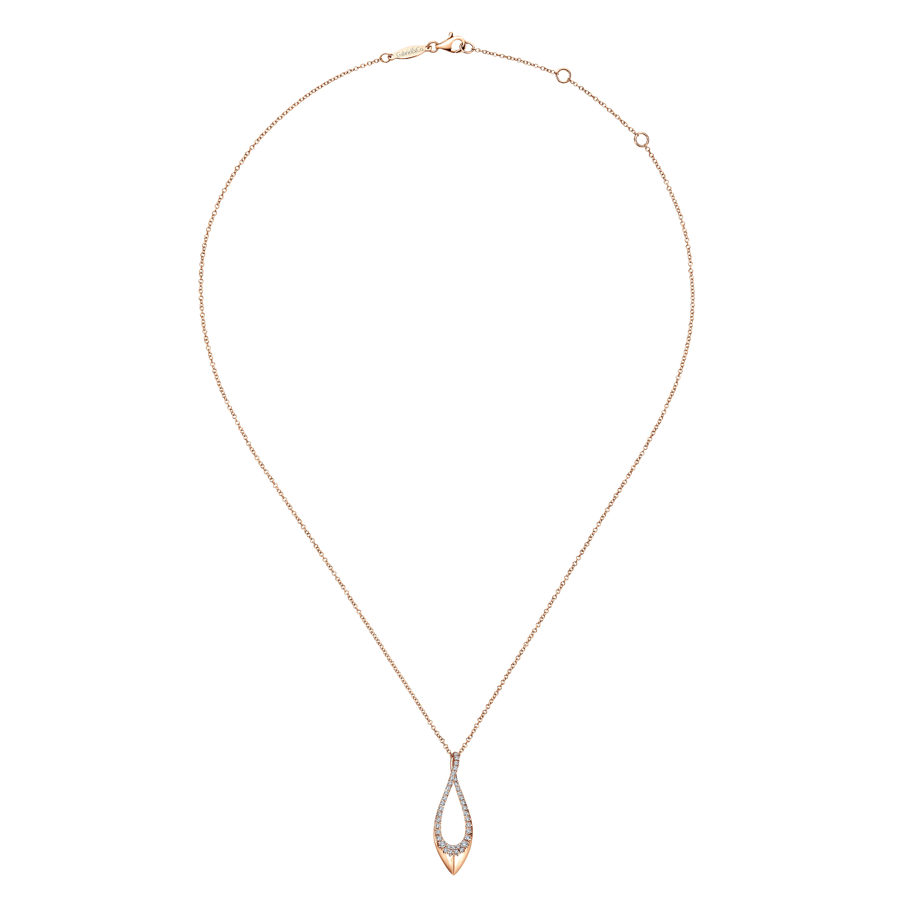 14k Rose Gold Teardrop Cutout Diamond Fashion Necklace