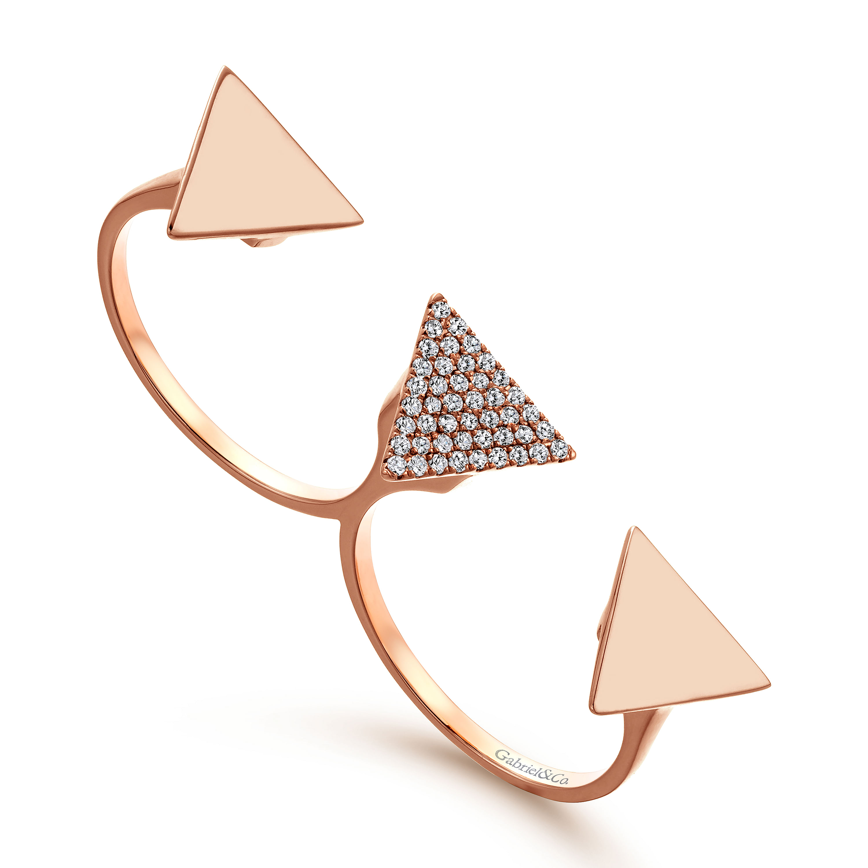 14k Rose Gold Triangle Double Ring