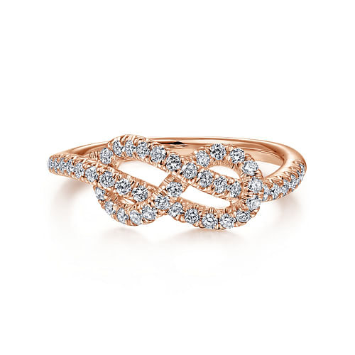 14k Rose Gold Twisted Diamond Infinity Knot Ring