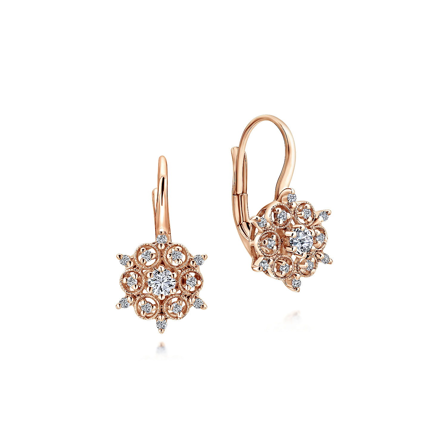 14k Rose Gold Vintage Inspired Diamond Drop Earrings