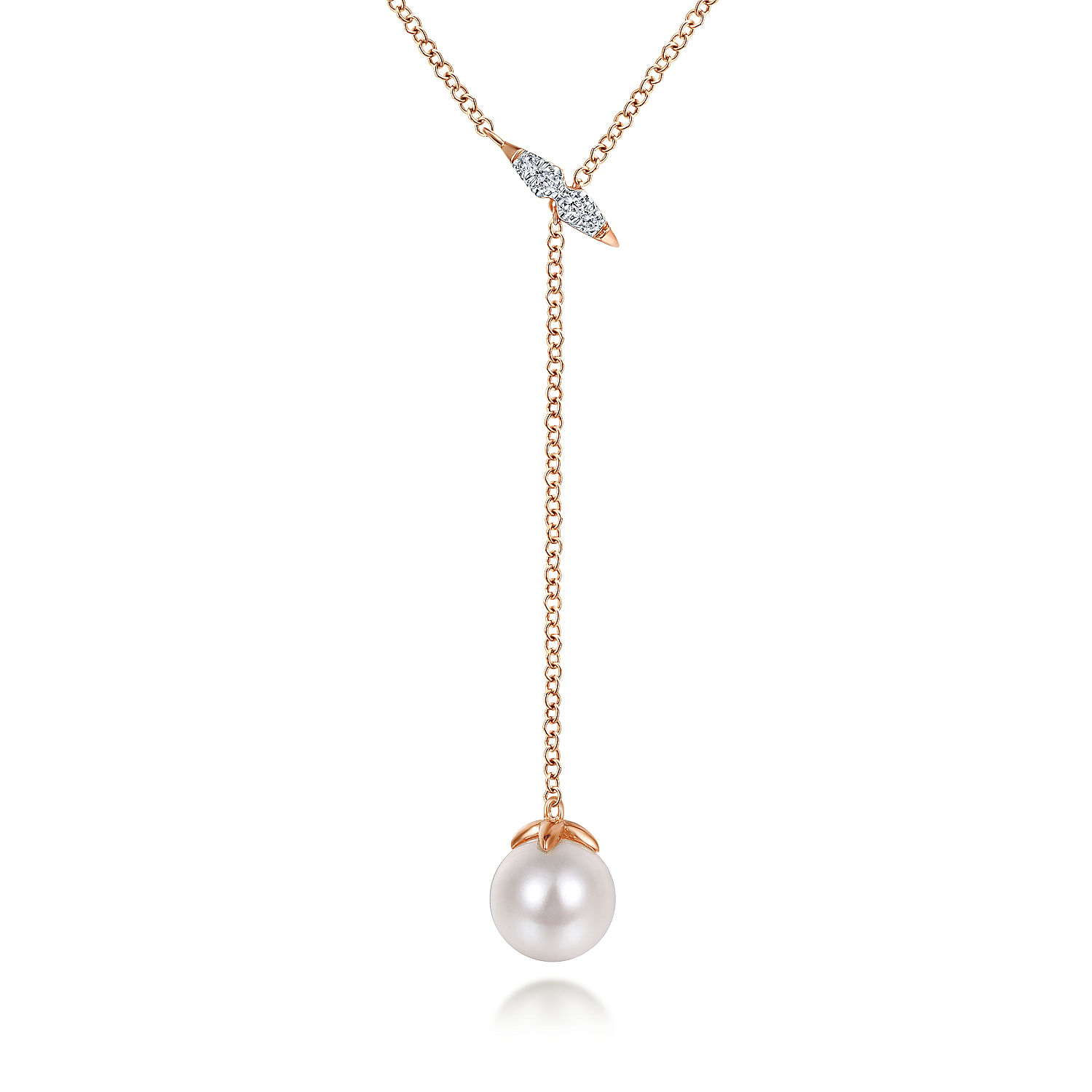 14k Rose Gold Y Knots Cultured Pearl & Diamond Necklace