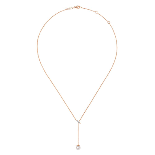 14k Rose Gold Y Knots Cultured Pearl & Diamond Necklace