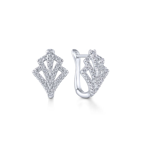 14k White Gold 15mm Cutout Diamond Fan Huggies