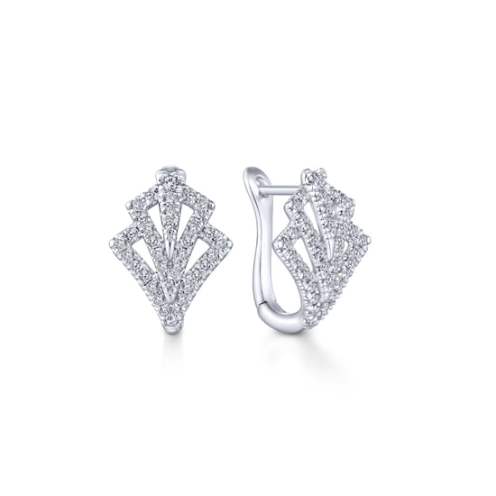 Gabriel - 14k White Gold 15mm Cutout Diamond Fan Huggies