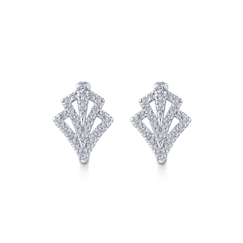 14k White Gold 15mm Cutout Diamond Fan Huggies