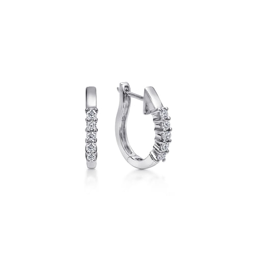 14k White Gold 15mm Prong Set Diamond Huggies