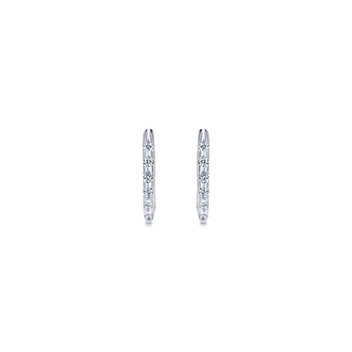14k White Gold 15mm Slim Scalloped Diamond Huggie Earrings