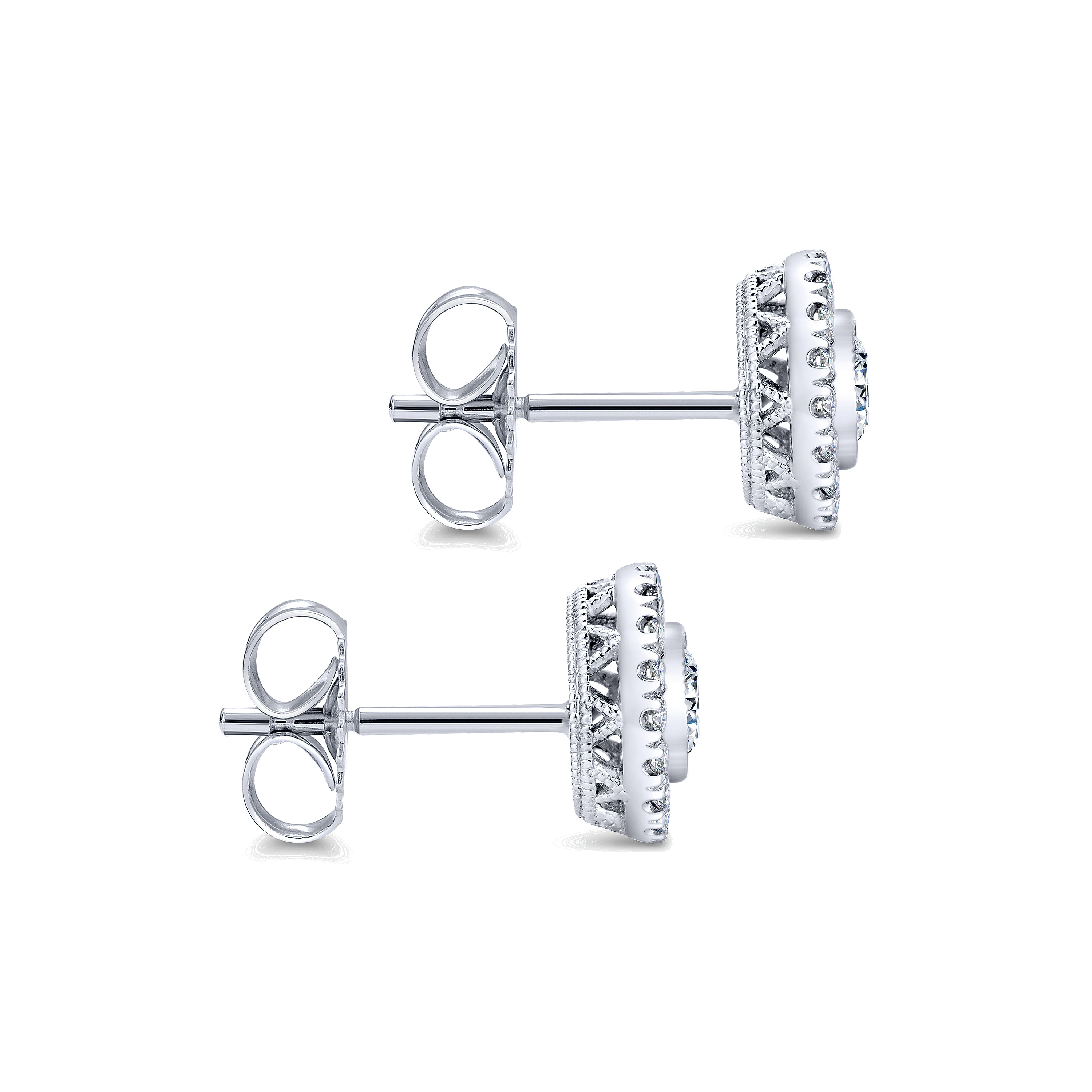 14k White Gold Bezel Set Round Halo Stud Earrings