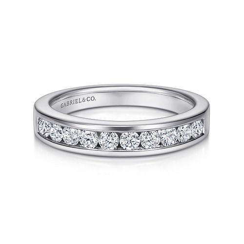 14k White Gold Channel Set Round 10 Stone Diamond Anniversary Band