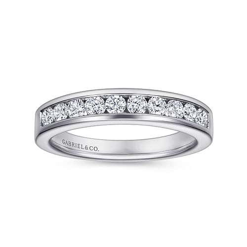 14k White Gold Channel Set Round 10 Stone Diamond Anniversary Band