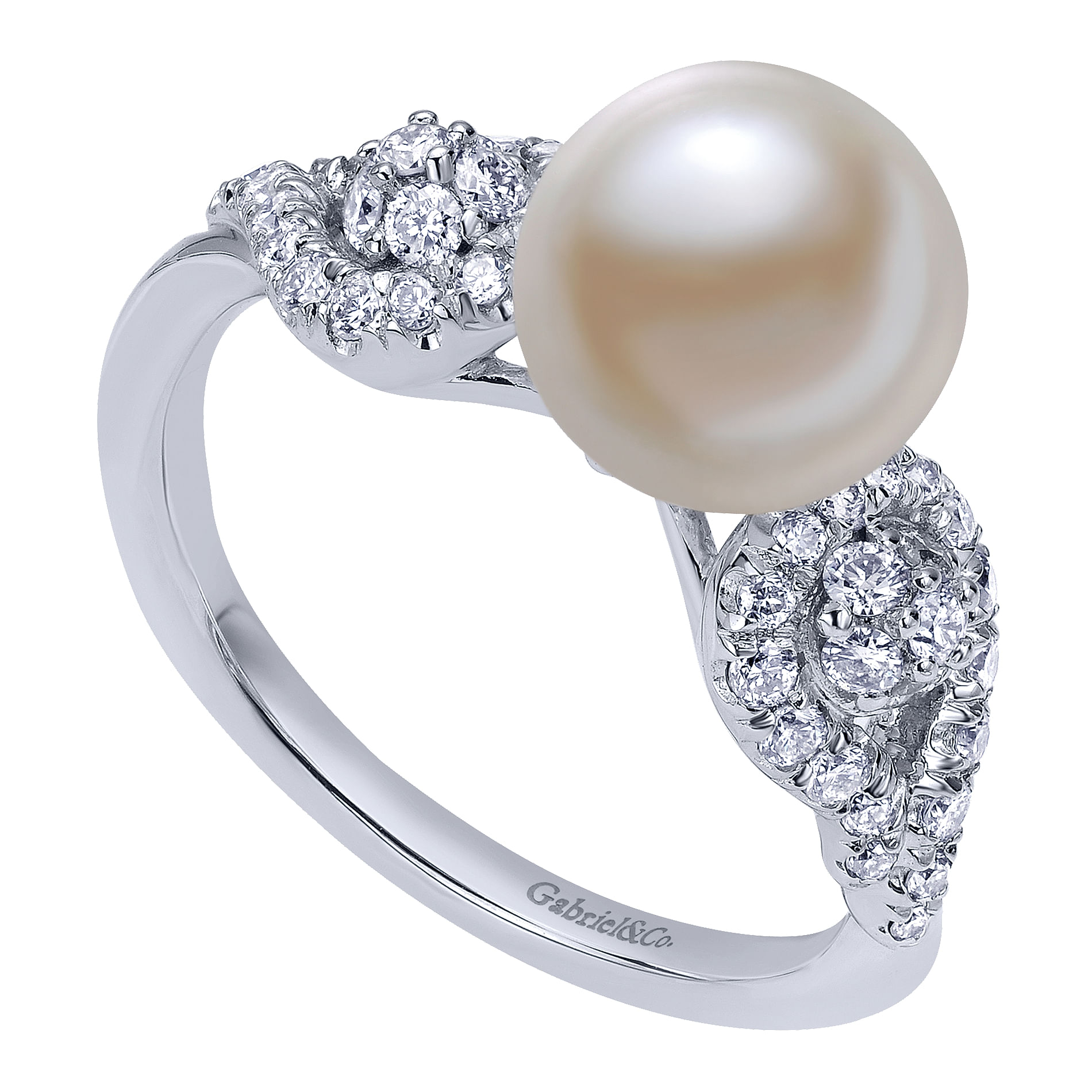 14k White Gold Classic Cultured Pearl & Diamond Ladies Ring