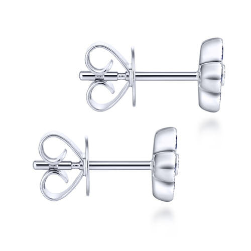 14k White Gold Classic Diamond & Sapphire Quatrefoil Stud Earrings