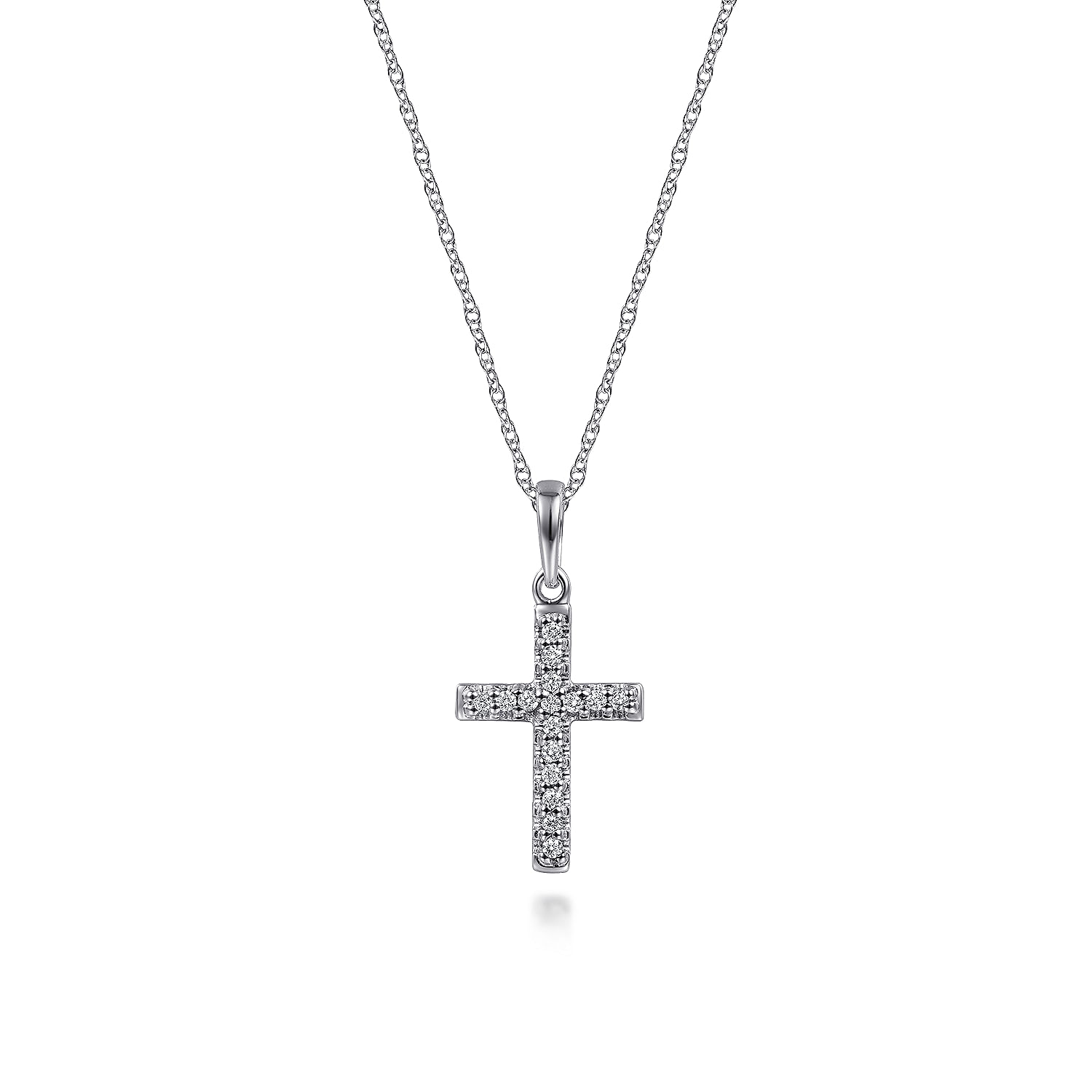 14k White Gold Classic Diamond Cross Necklace