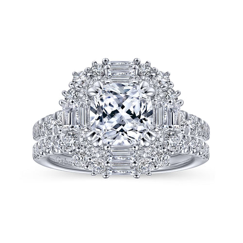 14k White Gold Cushion Cut Double Halo Diamond Engagement Ring