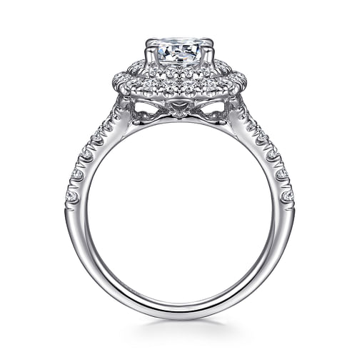 14k White Gold Cushion Double Halo Round Diamond Engagement Ring