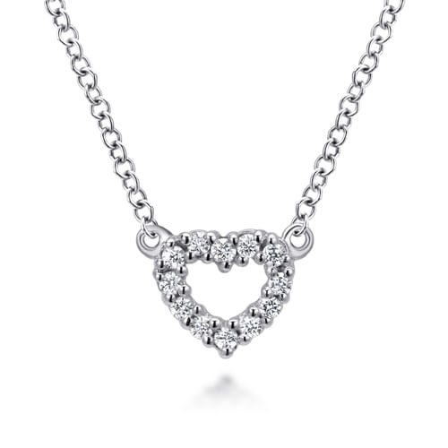14k White Gold Dainty Diamond Open Heart Necklace