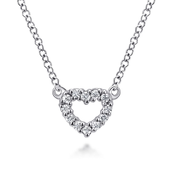 Gabriel - 14k White Gold Dainty Diamond Open Heart Necklace