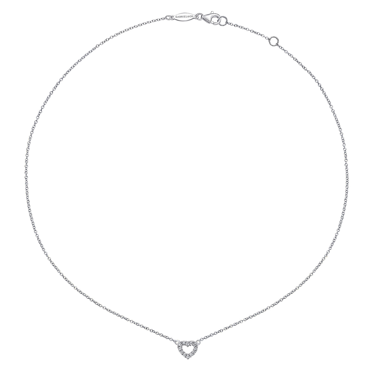 14k White Gold Dainty Diamond Open Heart Necklace