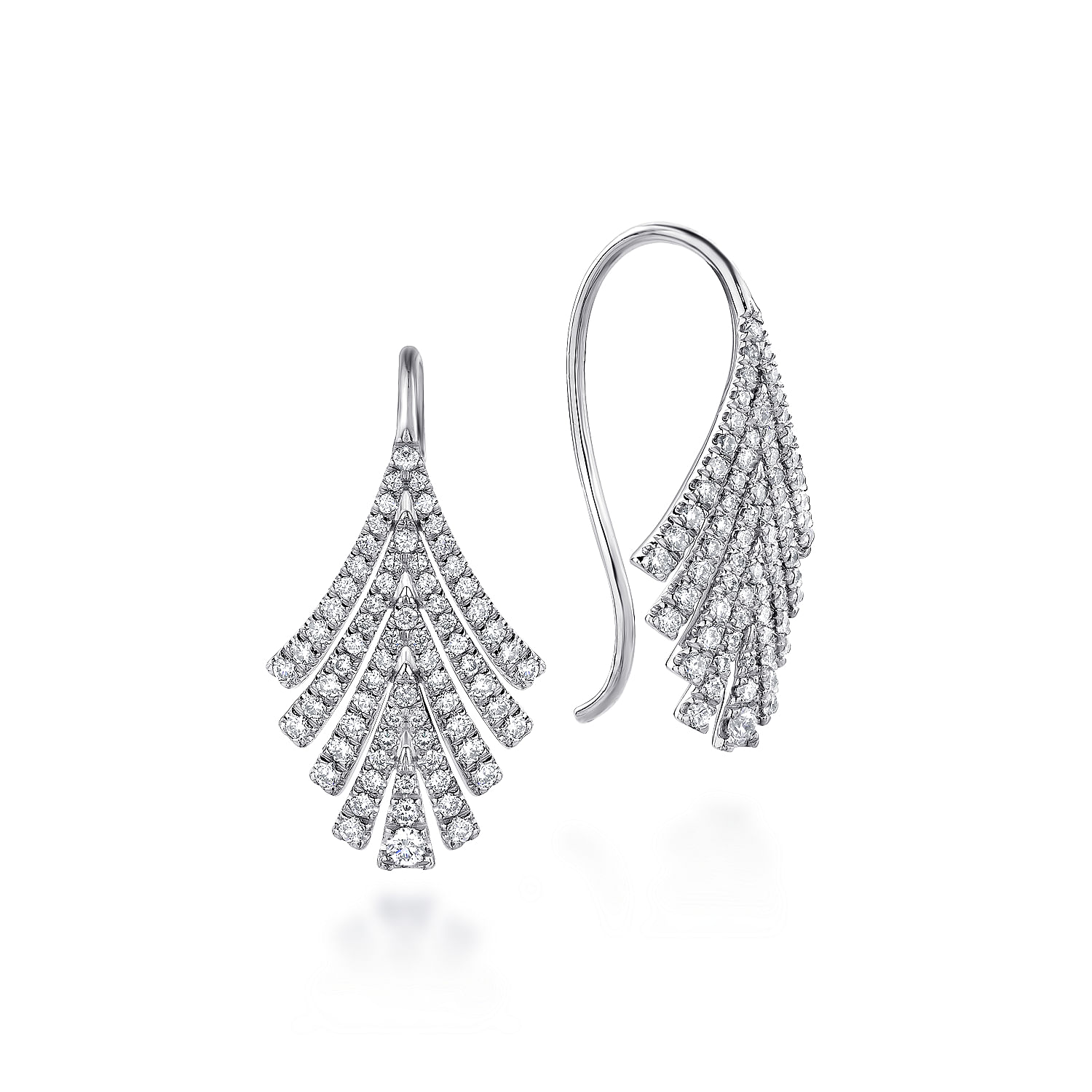 14k White Gold Diamond Fan Fish Wire Earrings