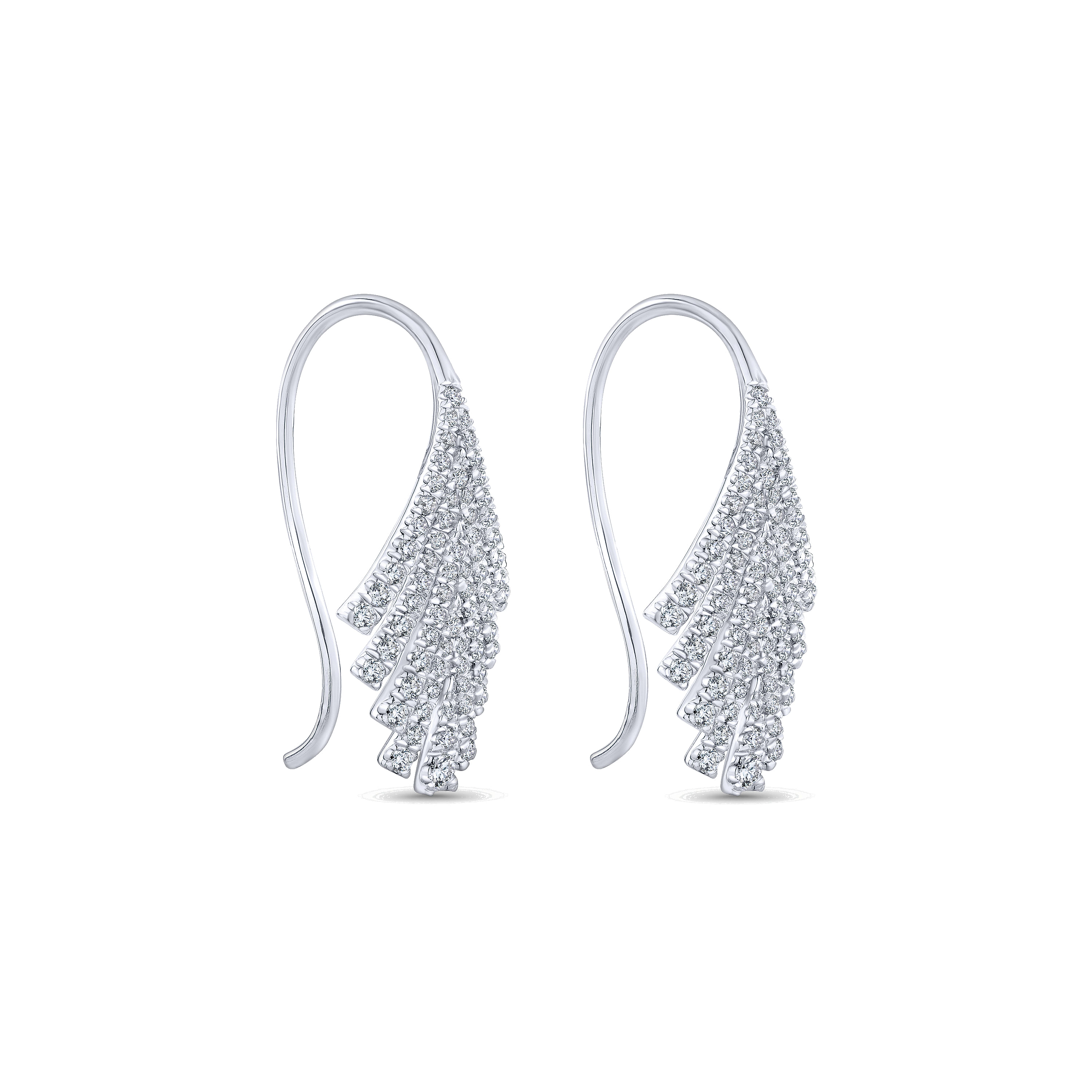 14k White Gold Diamond Fan Fish Wire Earrings