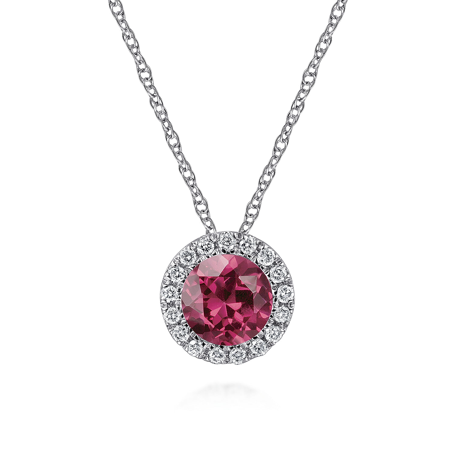 Gabriel - 14k White Gold Diamond Halo & Pink Tourmaline Pendant Necklace

