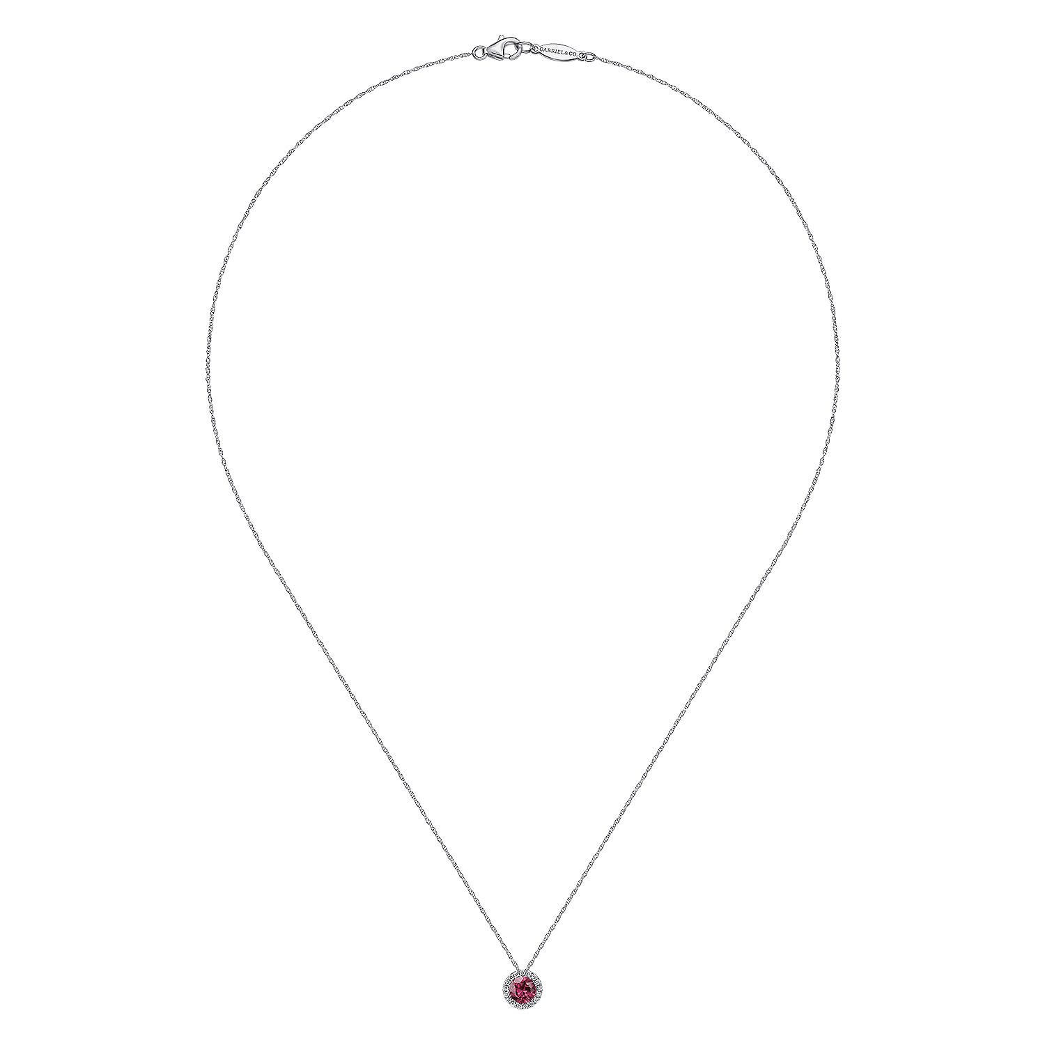 14k White Gold Diamond Halo & Pink Tourmaline Pendant Necklace
