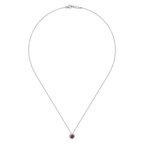 14k White Gold Diamond Halo & Pink Tourmaline Pendant Necklace
