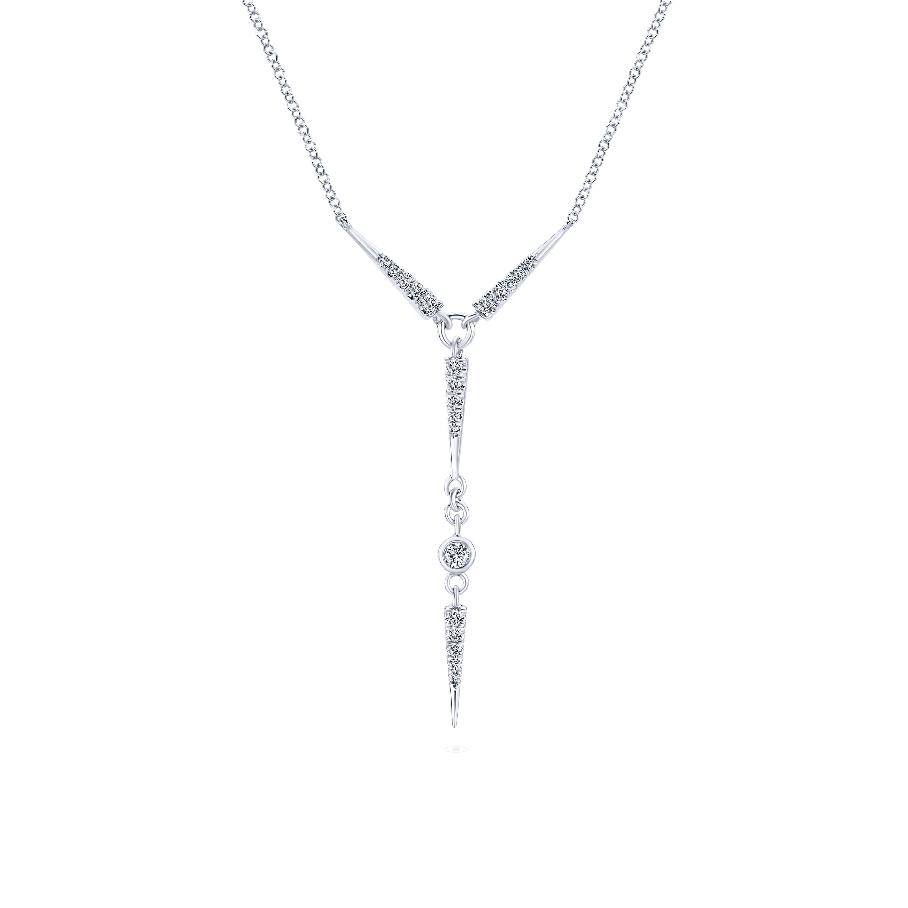 14k White Gold Diamond Spike Y Knot Necklace