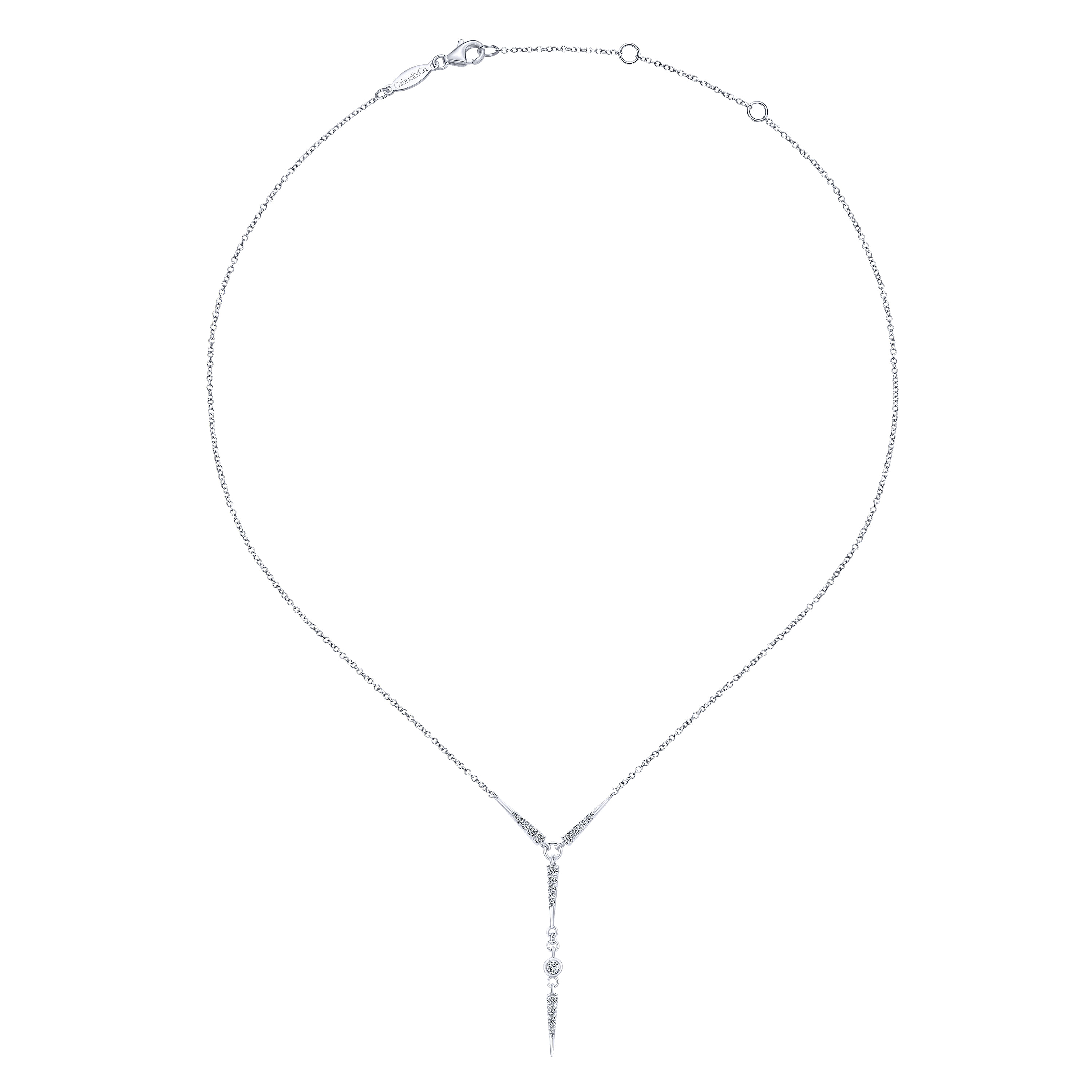 14k White Gold Diamond Spike Y Knot Necklace