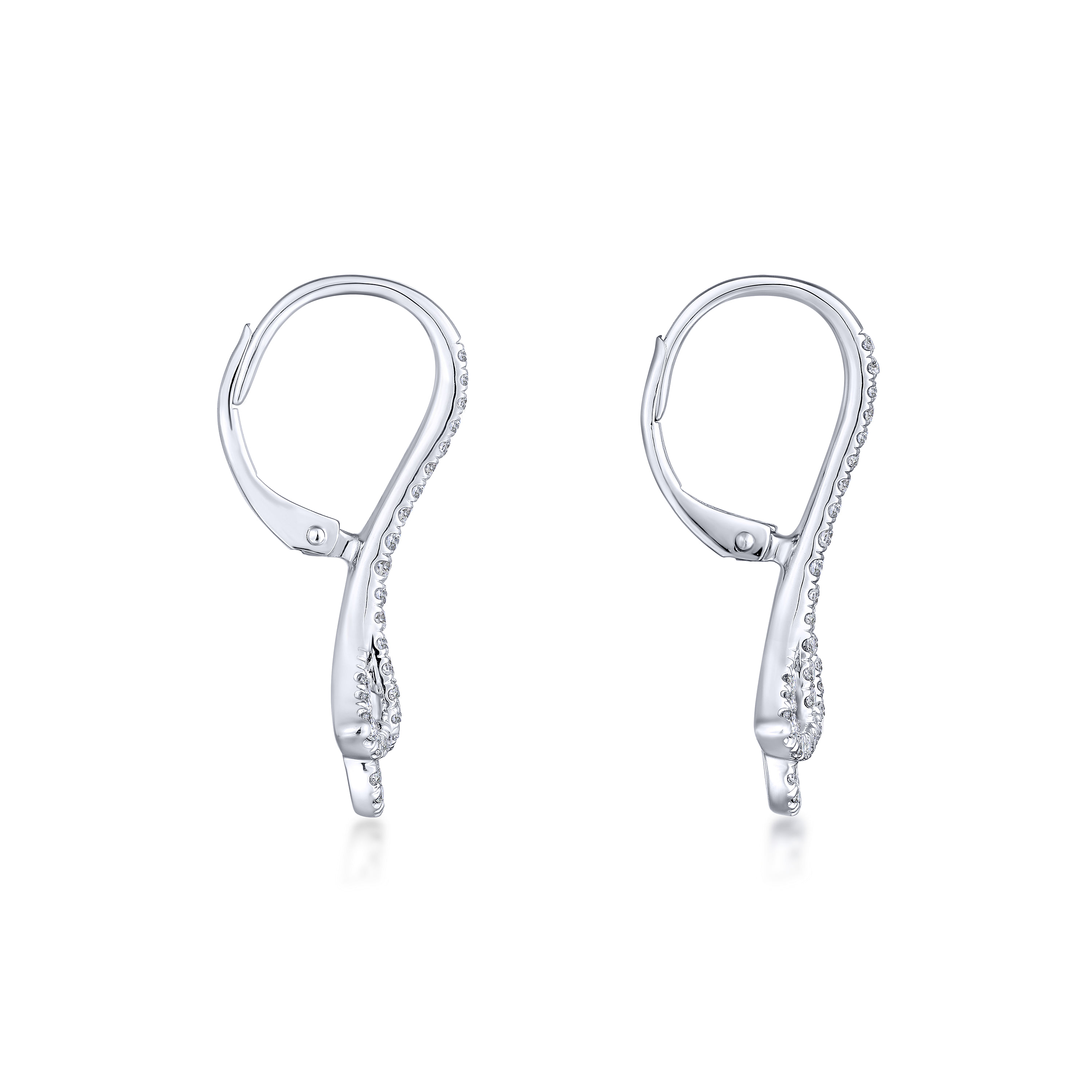 14k White Gold Elongated Pavé Diamond Openwork Drop Earrings
