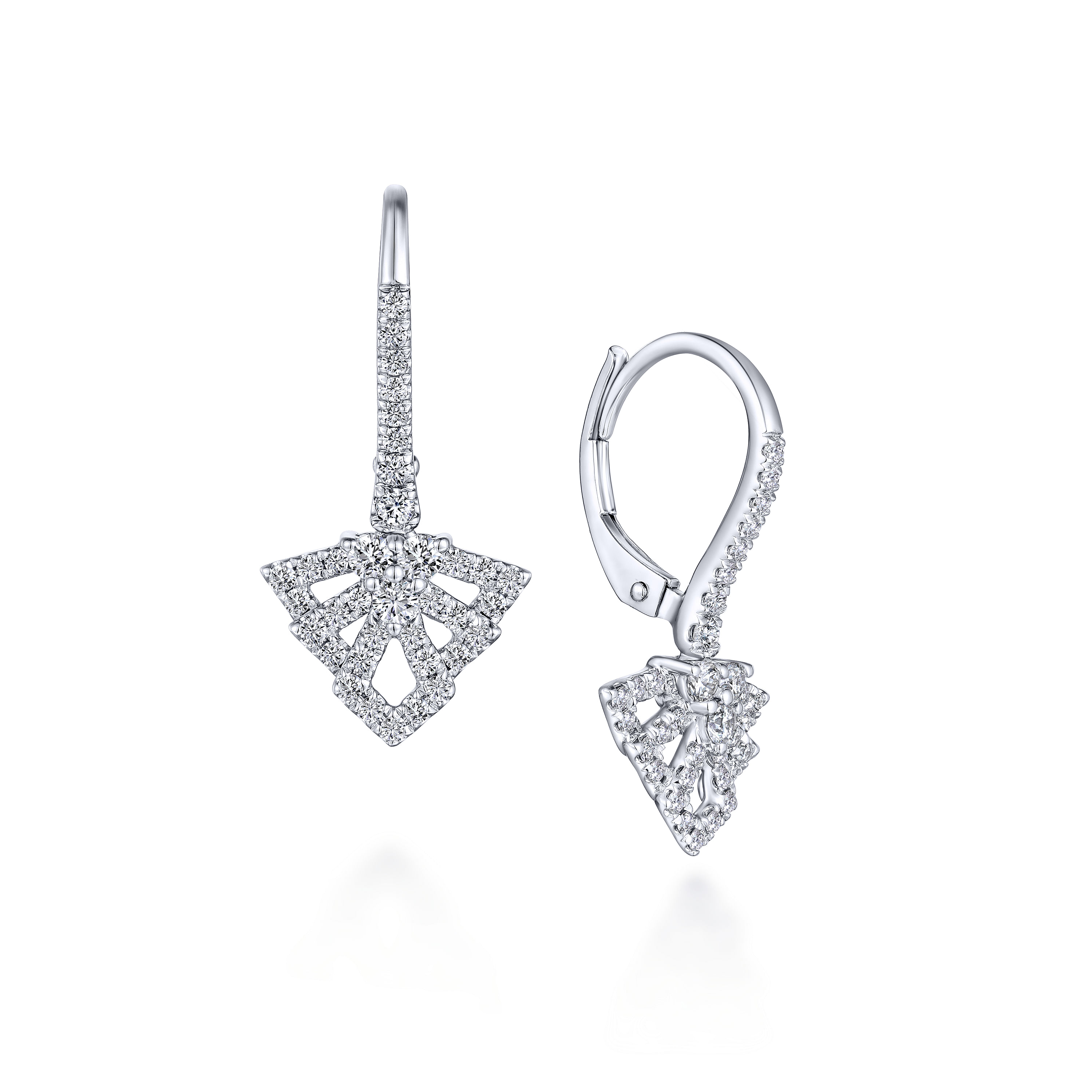 14k White Gold Geometric Fan Diamond Drop Earrings