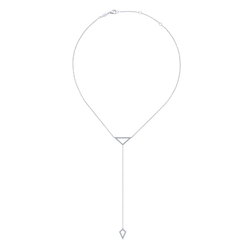 14k White Gold Geometric Silhouette Diamond Y Knot Necklace