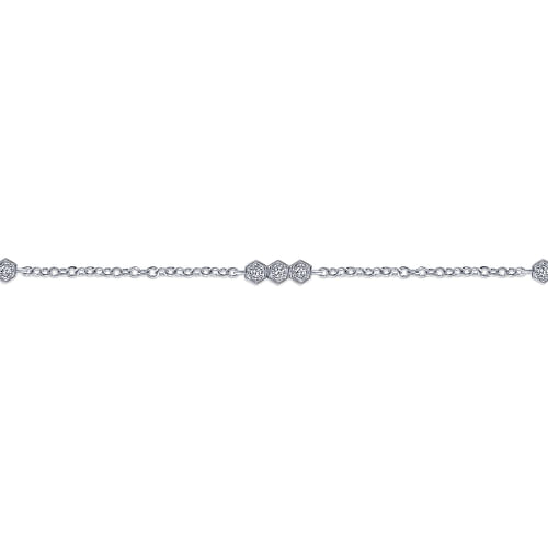 14k White Gold Hexagonal Diamond Stations Tennis Bracelet