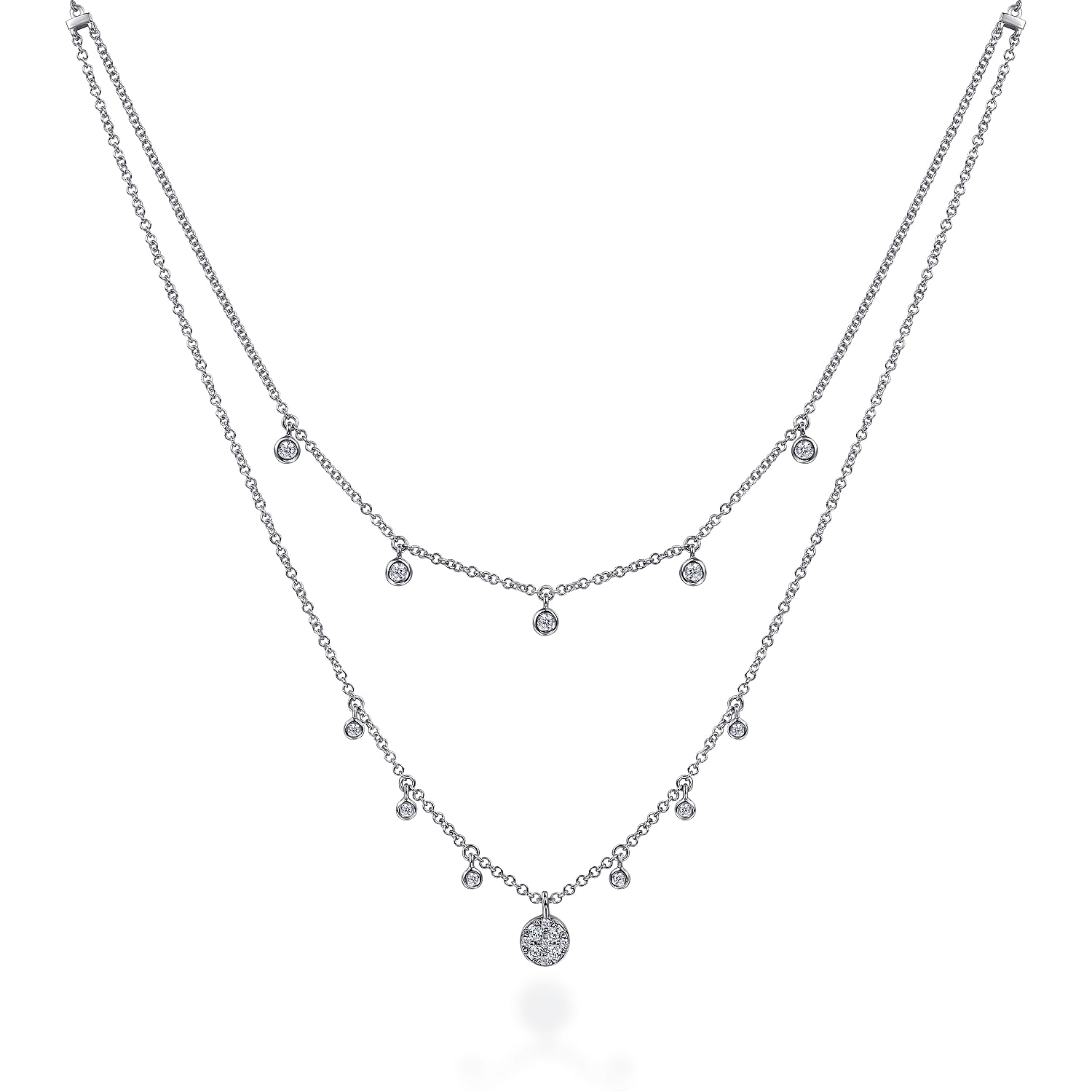 Gabriel - 14k White Gold Layered Diamond Charm Drop Necklace