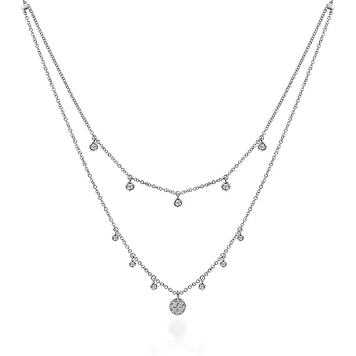 14k White Gold Layered Diamond Charm Drop Necklace