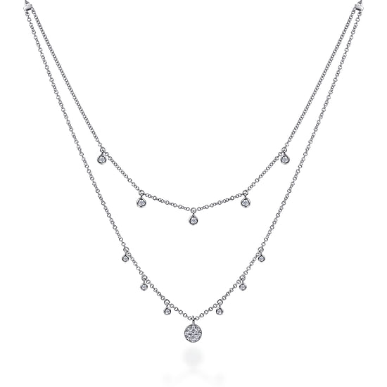 Gabriel - 14k White Gold Layered Diamond Charm Drop Necklace