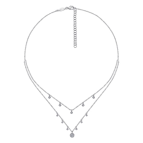 14k White Gold Layered Diamond Charm Drop Necklace