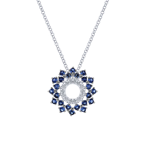 14k White Gold Openwork Diamond and Sapphire Fashion Necklace