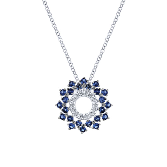 Gabriel - 14k White Gold Openwork Diamond and Sapphire Fashion Necklace