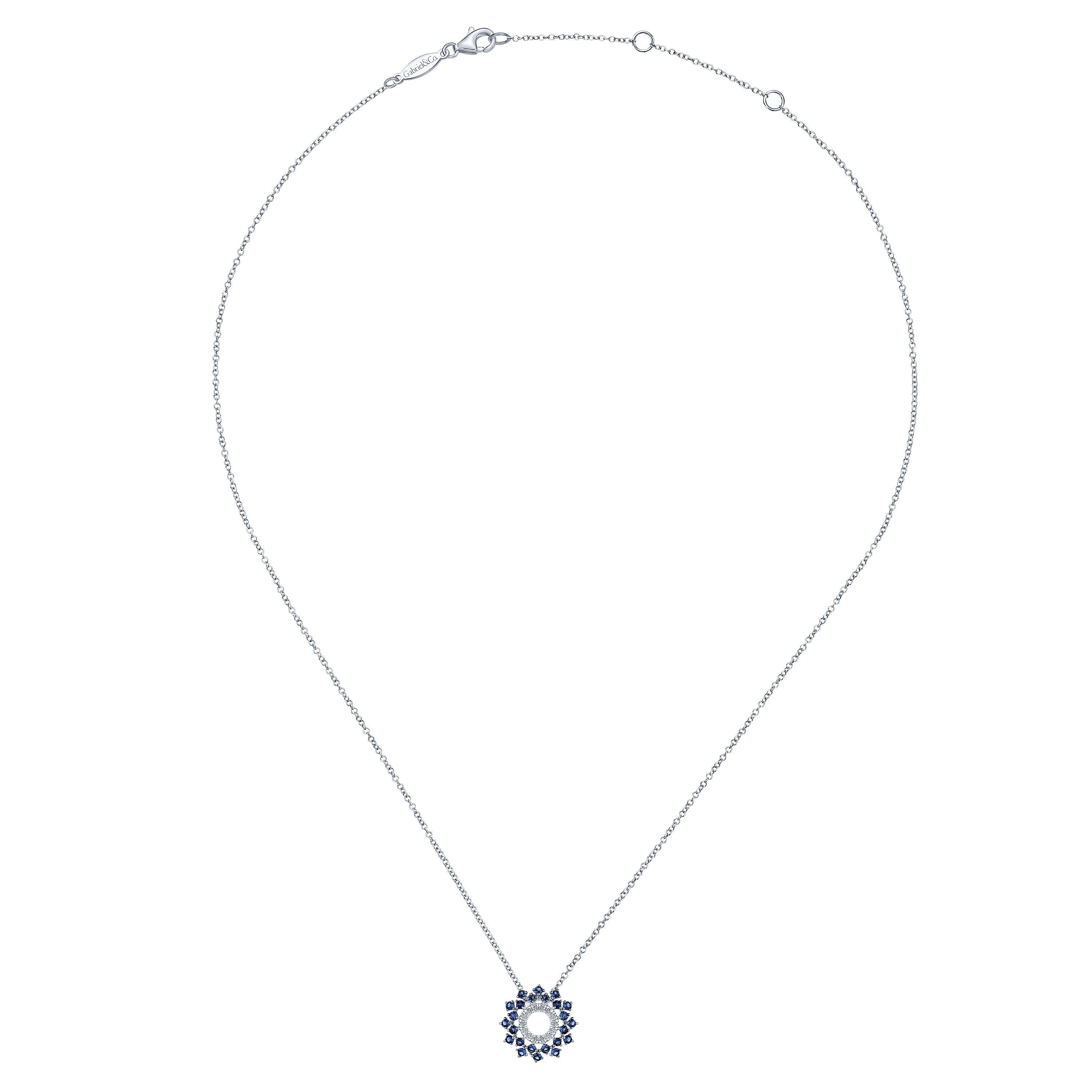 14k White Gold Openwork Diamond and Sapphire Fashion Necklace