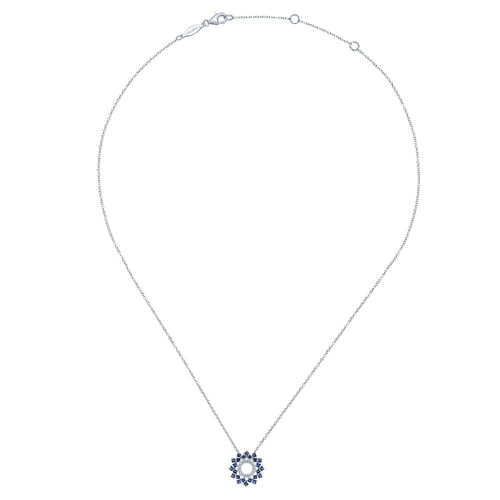 14k White Gold Openwork Diamond and Sapphire Fashion Necklace