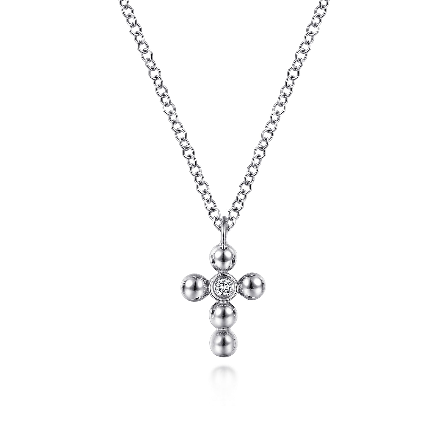 14k White Gold Orb Diamond Cross Necklace