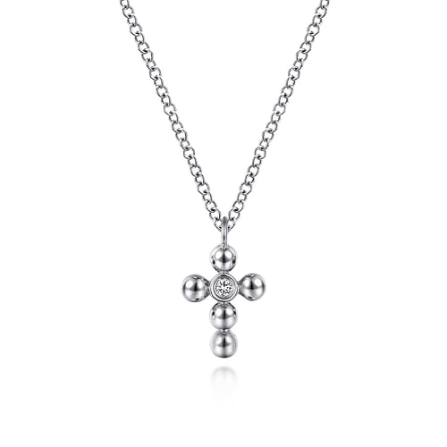 14k White Gold Orb Diamond Cross Necklace