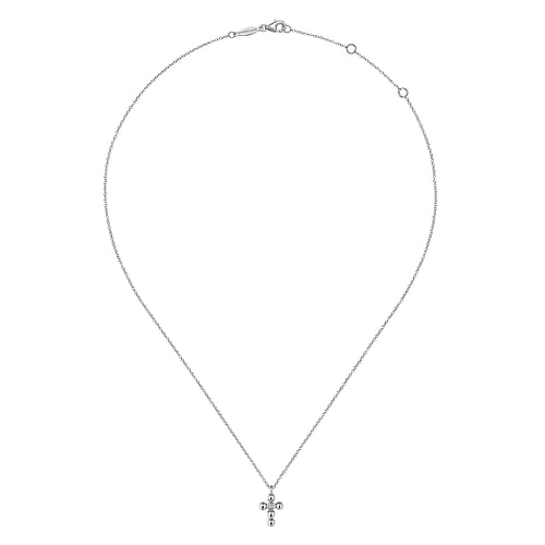 14k White Gold Orb Diamond Cross Necklace