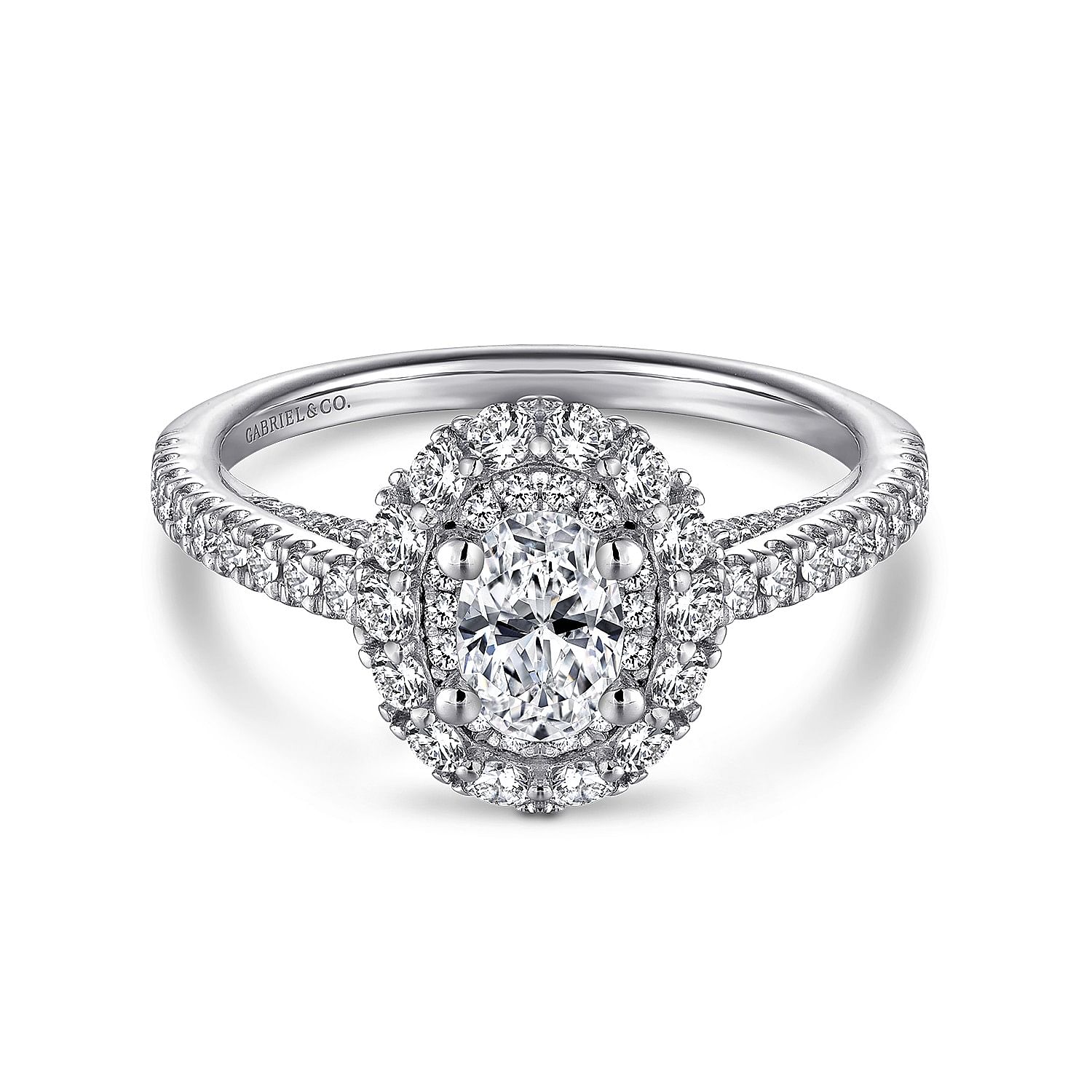 Gabriel - 14k White Gold Oval Double Halo Complete Diamond Engagement Ring