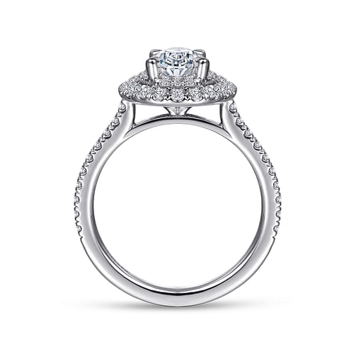 14k White Gold Oval Double Halo Diamond Engagement Ring