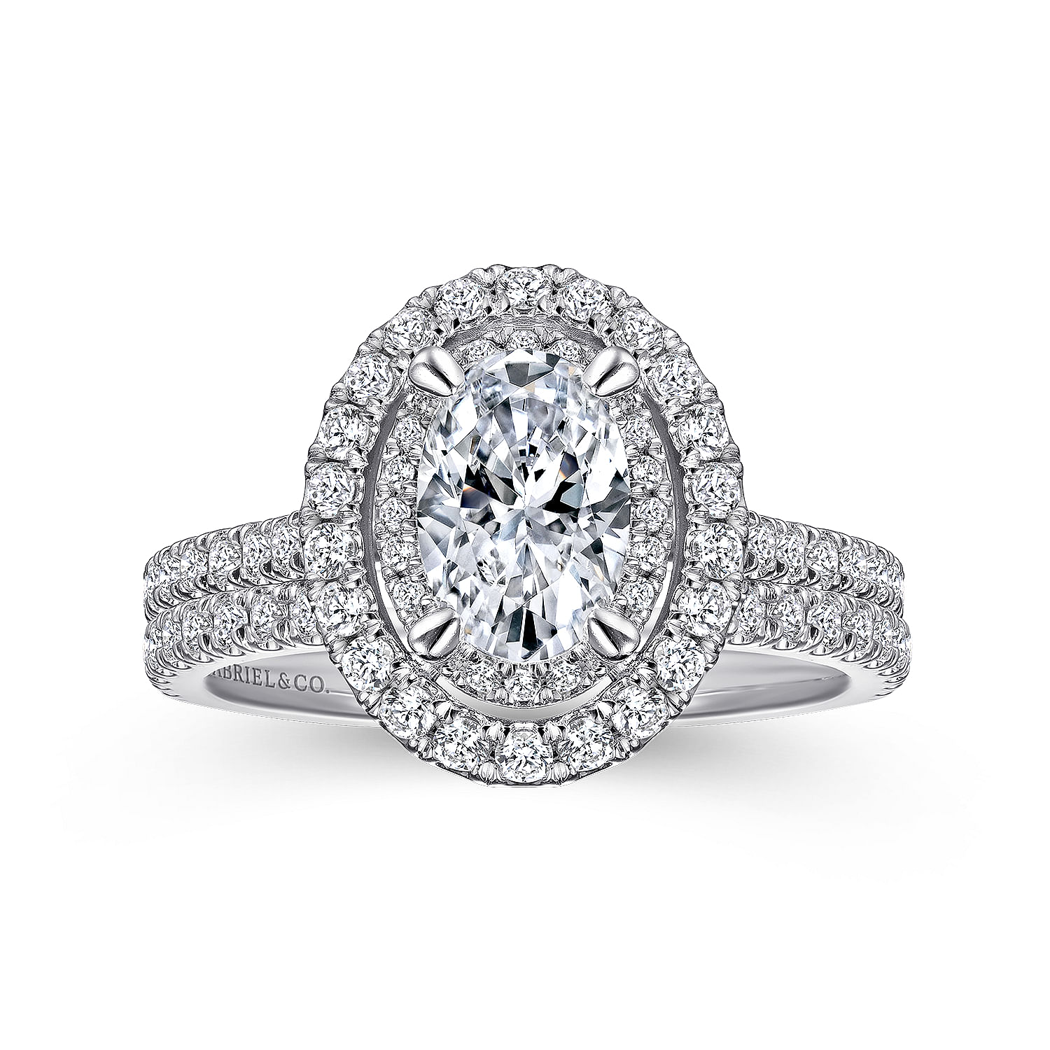 14k White Gold Oval Double Halo Diamond Engagement Ring