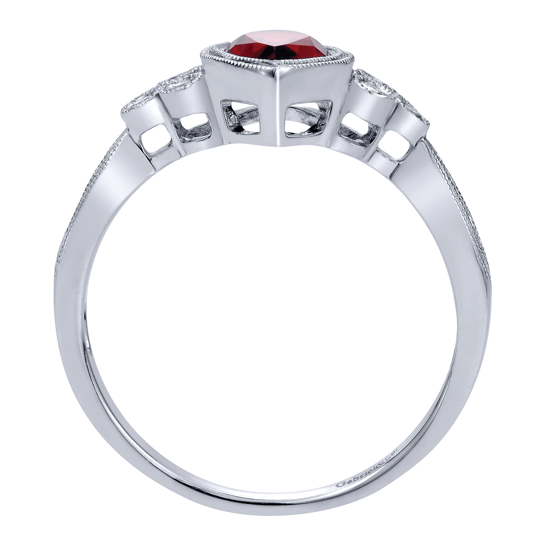 14k White Gold Pear Shape Garnet & Diamond Fashion Ring