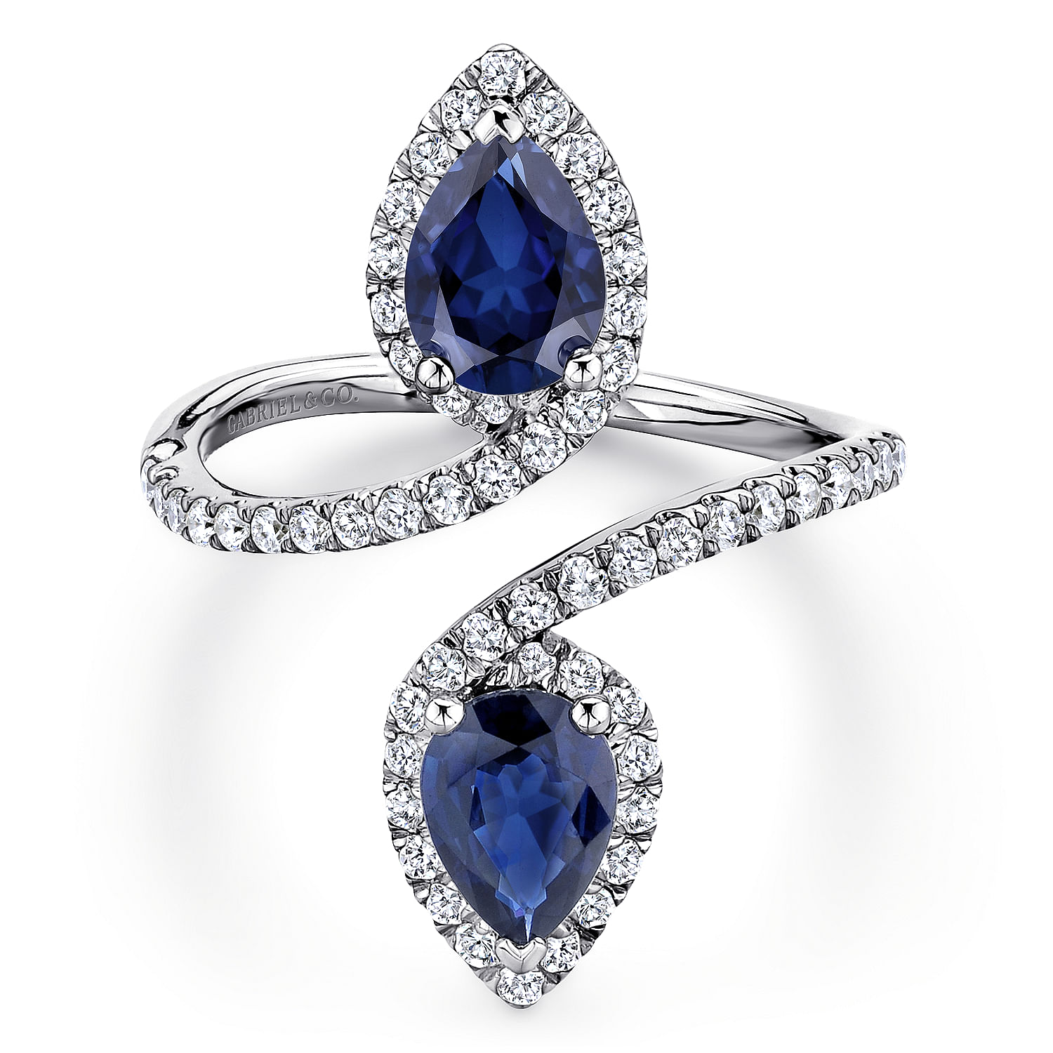 Gabriel - 14k White Gold Pear Shaped Sapphire and Diamond Wrap Ring