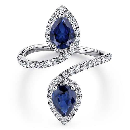 14k White Gold Pear Shaped Sapphire and Diamond Wrap Ring